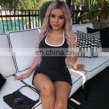 Hot Wholesale Ladies Sexy Skinny Neck-hanging Letter Embroidered Slim Vest Dress photo-2