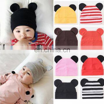 Baby Caps Toddler Newborn Girl Boy Cotton BEANIES With Ears Solid Striped Caps Spring Autumn 24Colors for 0-2T photo-4