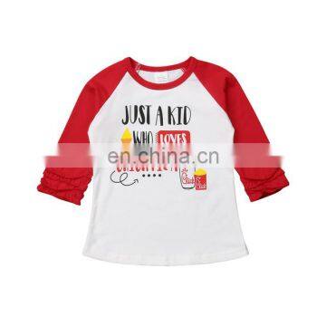 Just A Kid Who Loves Chick Print Christmas Baby Girl T Shirt Lovely Ruffle Sleeve T Shirt Tops Christmas Baby Girl Clothes