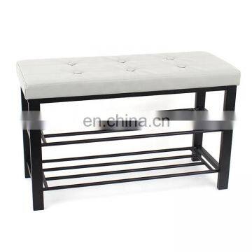 Customized Modern and Practical Metal Fabric Shoe Stool Shelves Storage Bench With Buttons for Living Room photo-6