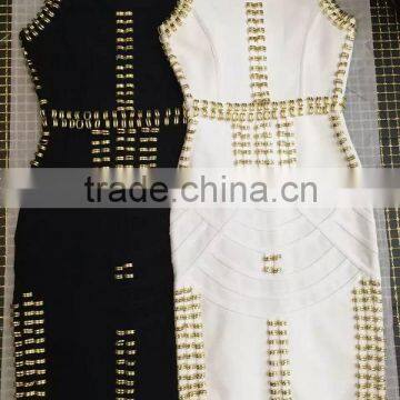 Summer Dress Wholesale 2015 New White Black Sleeveless Beading Sey Bodycon Celebrity Party Pencil Women Bandage Dress Bandage Bo photo-2