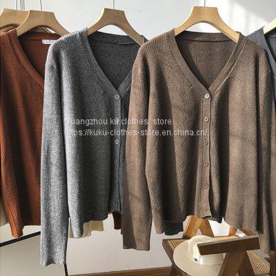 Early Autumn New Cartoon V-Neck Sweater Cardigan Women's Loose Thick Wool Knitted Coat photo-3