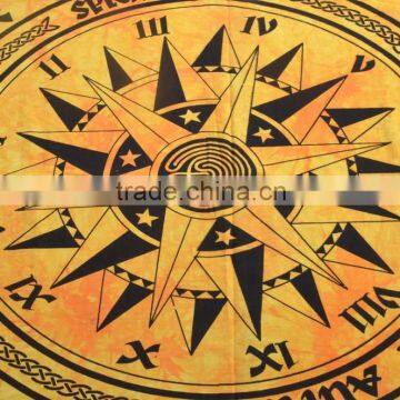Indian Cotton Table Cloth Yellow Color Compass Zodiac Print Dinning Table Cloth Vintage Wall Hanging Throw Bed Sheet Cover TC59 photo-3