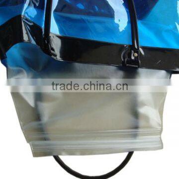 Factory beach towel bag vinyl beach bag girls large waterproof bag with zipper blue color