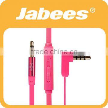 Tangel free flat cable auxiliary cable with In-Line Remote Microphone