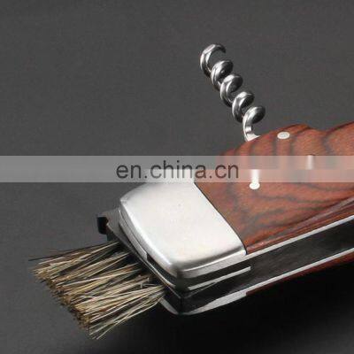 Stainless Steel Multi Function Wine Corkscrew Pocket Folding BBQ Brush Knife With Laguiole Pakka Wood Handle Mushroom Knife photo-4