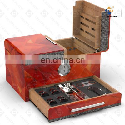 Creativepacking Humidor Wooden Red Cigar Box Piano Lacquer Cigar Humidor