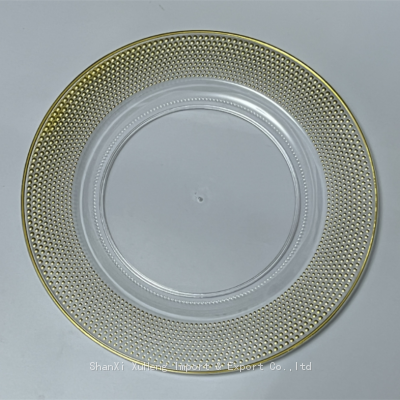 Decorative Wedding Dish Favor Round Clear Plastic Charger Plate With Gold Beads Rim photo-5