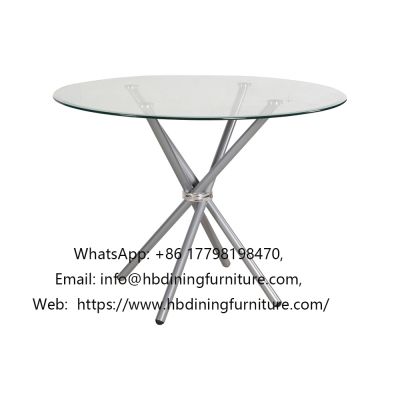 Round glass tabletop metal round tube leg dining table