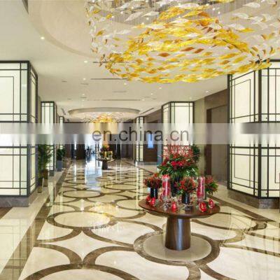 Modern Decorative Hotel Lobby Hand Made Yellow Murano Glass Pendant Lights Large Project Ceiling Hanging Chandeliers
