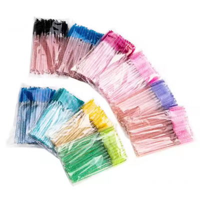 50pcs Cheap Disposable Nylon Mascara Wands and Eyelashes Curler in Portable Cosmetiquera Eyelashes Brush Free Samples
