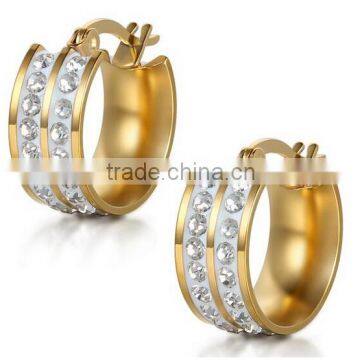 Womens Men's Elegant Stainless Steel Charming Bling Rhinestone Huggie Hinged Stud Earrings