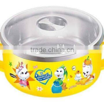 CC-SP20001 2016 Small ABS 304# stainless steel insulated bowl for hot foods for kids with handle and lid (Accept OEM)