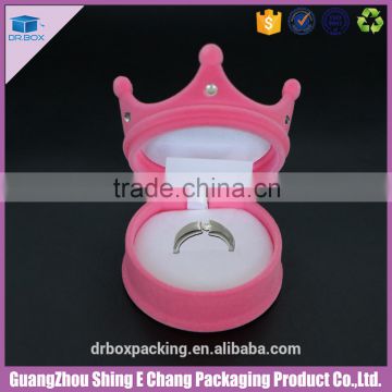 Beautiful creative velvet surface paperboard jewelry box crown shape ring box