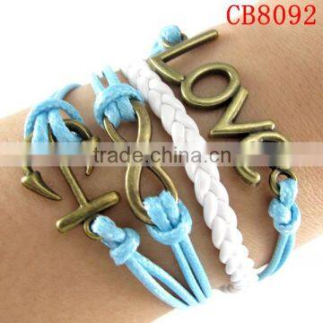 CB8092 Antique love,anchor infinity leather bracelet christmas gift brass jewelry bracelet wholesale