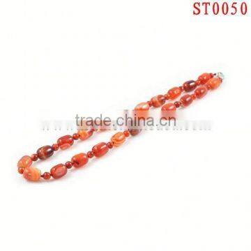 ST0050 2013 Fancy red agate barrel bead natural stone necklace fashion style