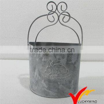 Gray Vintage Metal Tin Half Round Flower Pot