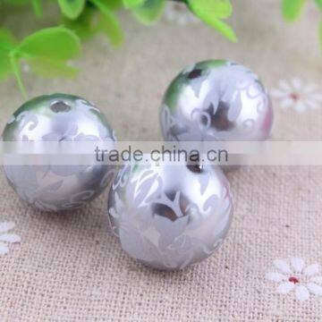 newest chunky Round Acrylic faux Pearl Beads , flower Print fake Pearl Beads for party necklace using!!