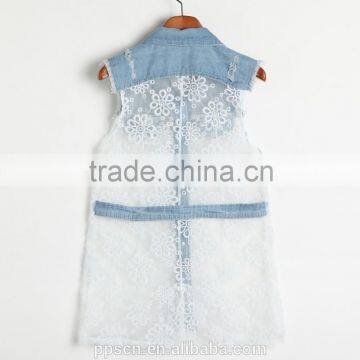 Fashion Jean Lace Sleeveless Shirt, Denim Shirt photo-2