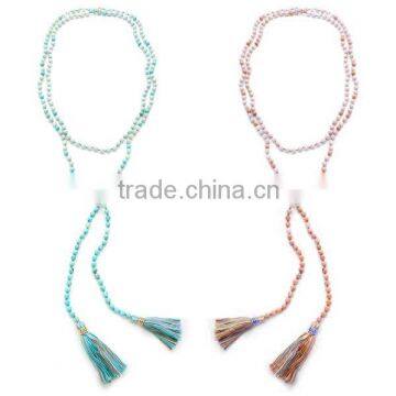 Long semi-precious stone tassel necklace