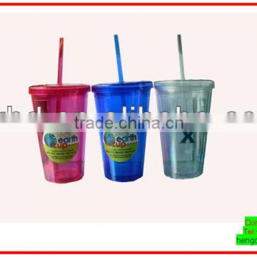 Double Wall Plastic Tumblers with Straws, acrylic tumbler