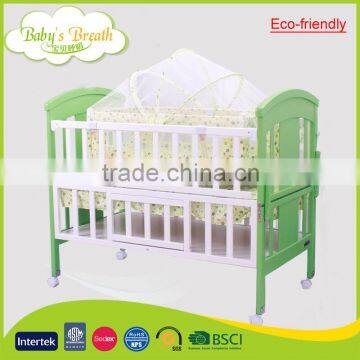 WBC-39B eco-friendly unfinished wooden baby cots green paint baby swings crib