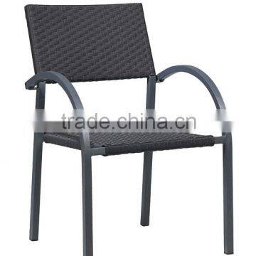 outdoor dining chair in black flat wicker in black powder coating