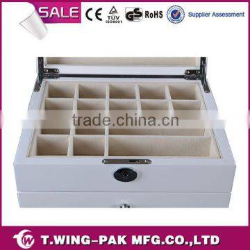 White Lacquering Wooden Cufflink Box, High Quality Handmade Cufflink Gift Box, With Two Drawers and Mirror photo-4