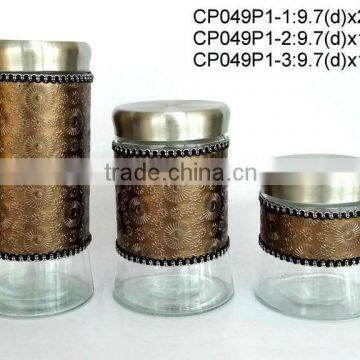 CP049P1 round glass jar with leather coating