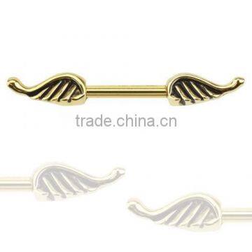 Gold Plated Surgical Steel Angel Wing Nipple Piercing Ring