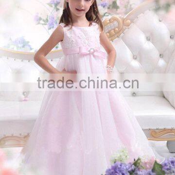 Cute Round-Neck Sleeveless Applique Sash Floor Length Zipper Flower Girl Dress XYY-002