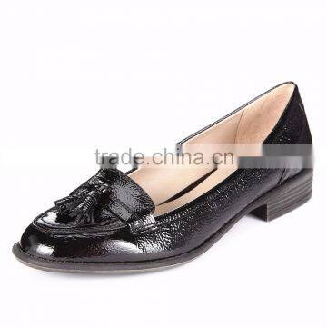 OLZP004 China Manufaturer Comfortable Flat Low Heel Black Leather with tassel Women dress shoes