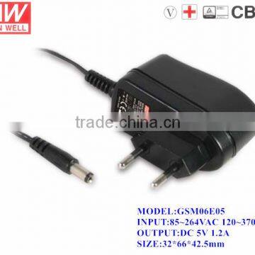 CE approved Mean Well 6W 5V ac dc adapter for medical use