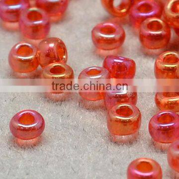 11/0 Round Glass Seed Beads, Transparent Rainbow, OrangeRed Micro Beads(SEED-Q010-F538)