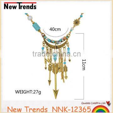 Wholesale women costume jewelry ethnic feather pendant necklace