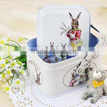 Bunny easter basket box metal tin easter box