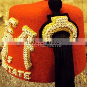 Hand Embroidery Mecca Temple 5 Shriner Fez Hat 2 Row Rhinestones Embroidery photo-3