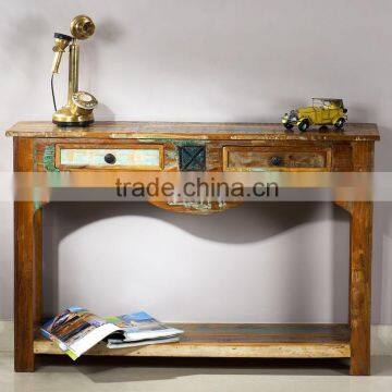 ANTIQUE DESIGN RECYCLE WOOD 2 DRAWER CONSOLE TABLE