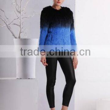 Fashion lady's winter knitted rabbit fur coat made in China