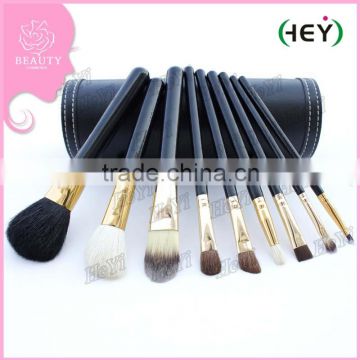 Hot Sell 9pcs makeup brush kit with PU case soft synethtic hair and wooden handle