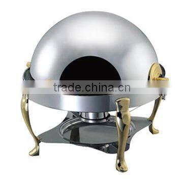 Round Chafing Dish with Roll Top Lid and Brass Legs