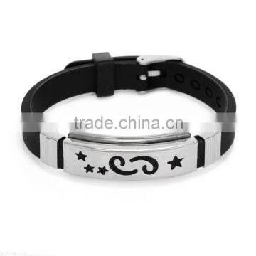 New Arrival Black Leather Bracelet Fashion Metal Five-Points Star leather bangles Customize Jewellery