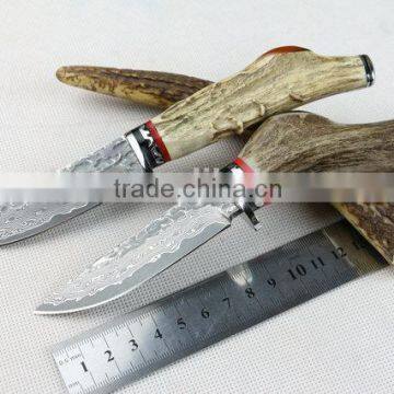 OEM New design antler handle handmade damascus hunting knife