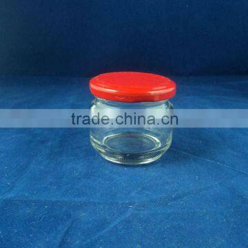 custom made 125ml glass jam-jar with red tinplate cap, small glass jar