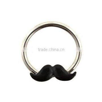 Captive Bead Ring with black moustache