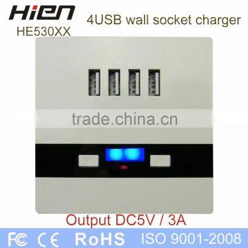 4 USB wall socket with led night light DC5.0V3000mA white color