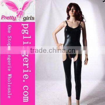 Factory Price Black Cheap Leather Catsuit Jumpsuit