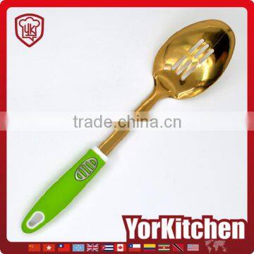 Hot sale New design handle gold plating stainless steel slotted serving spoon
