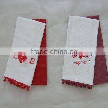 1pc waffle towel+1 pc embroidery towel cotton decorative kitchen towels set china supplier bulk buy from china