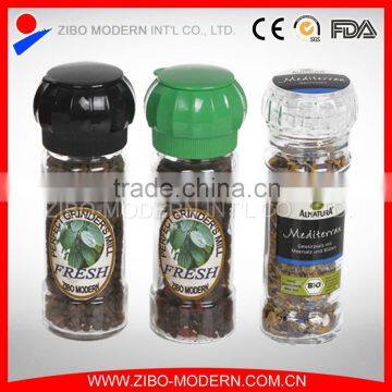 glass salt and pepper mill and grinder with pumpkin shape glass lid